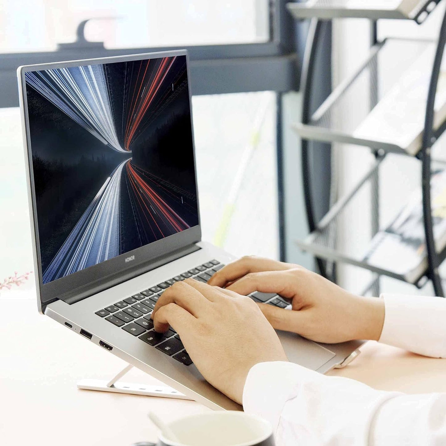 Laptop Stand for Desk, Adjustable Ergonomic Portable Aluminum Laptop Holder, Foldable Computer Stand 6 Angles Anti-Slip Laptop Riser Compatible with 9-15.6 Inch Laptops, Gray