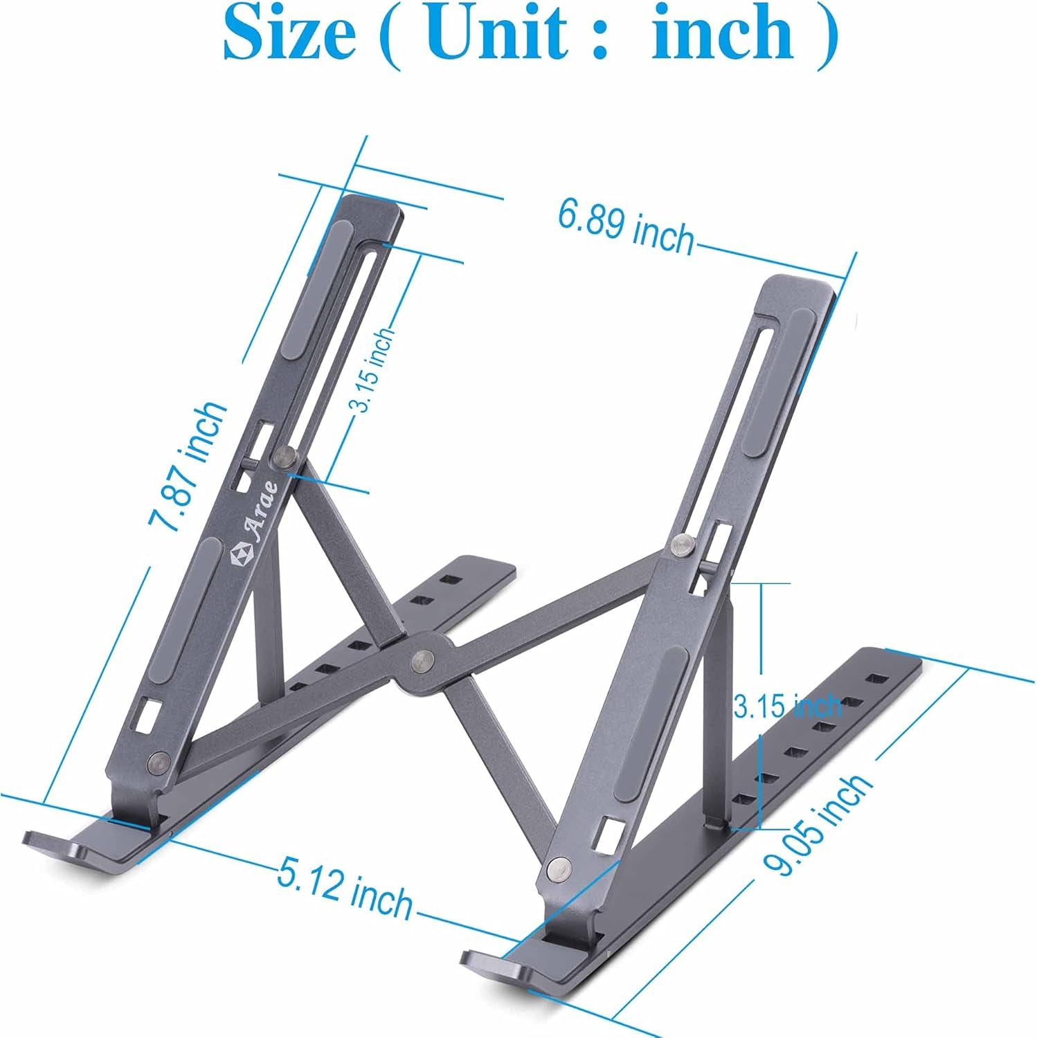 Laptop Stand for Desk, Adjustable Ergonomic Portable Aluminum Laptop Holder, Foldable Computer Stand 6 Angles Anti-Slip Laptop Riser Compatible with 9-15.6 Inch Laptops, Gray