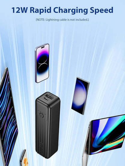 2-Pack Small Portable Charger, 5000Mah Mini Battery Pack 3.45Oz Lightweight Power Bank 5V/2.4A Output & 5V/2A Input Compatible with Iphone, Galaxy, Android Etc