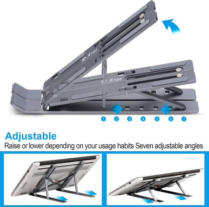 Laptop Stand for Desk, Adjustable Ergonomic Portable Aluminum Laptop Holder, Foldable Computer Stand 6 Angles Anti-Slip Laptop Riser Compatible with 9-15.6 Inch Laptops, Gray